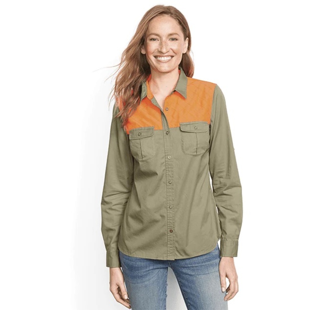 Orvis Olive and Orange Button-Front Utility Shirt